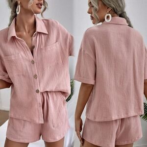 Shein Women's 2 Piece Pink Casual Summer Top & Shorts Lounge Set XL
